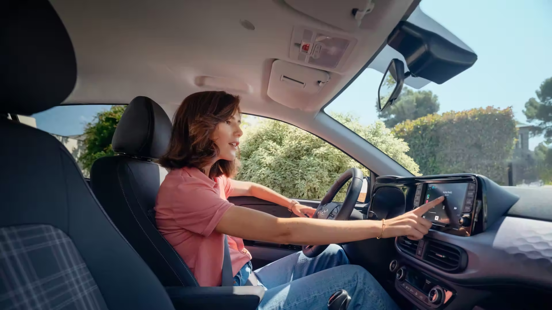The roomy interior cockpit design of the Hyundai i10.